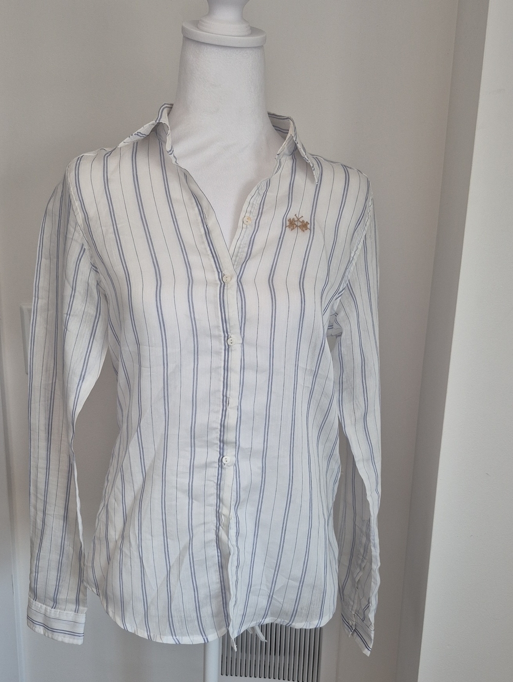 La Martina Blue Striped Cotton Womens  Button-Down Shirt Size 2 (Small)